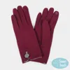 Fashnzfab Houndstooth Patterned Button Touch Smart Gloves In Burgundy
