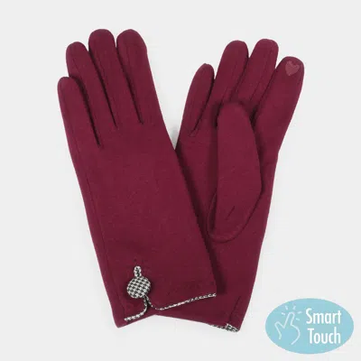Fashnzfab Houndstooth Patterned Button Touch Smart Gloves In Burgundy