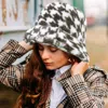 Fashnzfab Houndstooth Patterned Faux Fur Bucket Hat In Brown