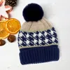 Fashnzfab Houndstooth Patterned Pom Pom Beanie Hat In Blue