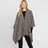 Fashnzfab Houndstooth Patterned Ruana Poncho In Multi