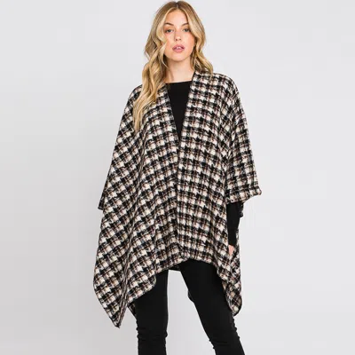 Fashnzfab Houndstooth Patterned Ruana Poncho In Multi