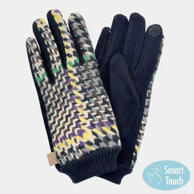 Fashnzfab Houndstooth Patterned Smart Gloves In Black