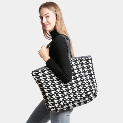 Fashnzfab Houndstooth Patterned Tote Bag In Black