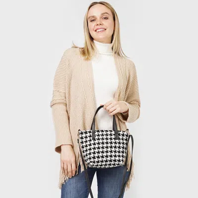 Fashnzfab Houndstooth Patterned Tote / Crossbody Bag In White