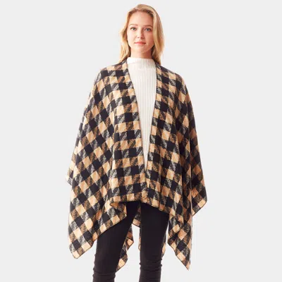 Fashnzfab Houndstooth Printed Ruana Poncho In Neutral