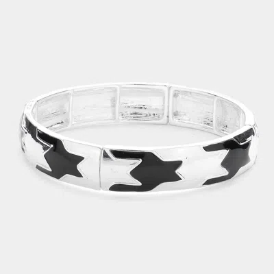 Fashnzfab Houndstooth Stretch Bracelet Black, Silver In Metallic