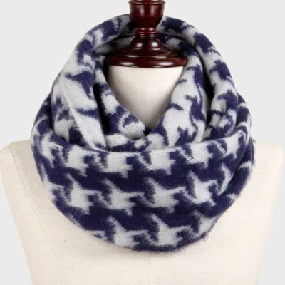 Fashnzfab Houndstooth Wooly Infinity Scarf In Blue