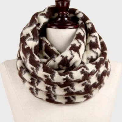Fashnzfab Houndstooth Wooly Infinity Scarf In Brown