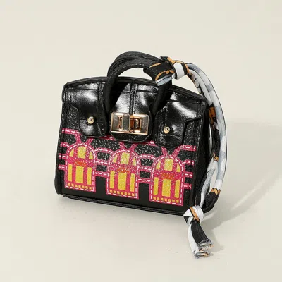Fashnzfab House Printed Faux Leather Elegant And Stylish Mini Purse Bag Charm In Black