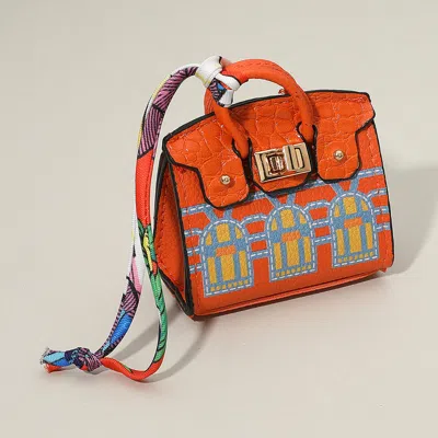Fashnzfab House Printed Faux Leather Elegant And Stylish Mini Purse Bag Charm In Orange