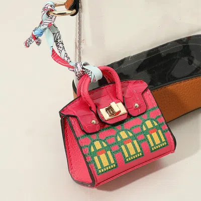 Fashnzfab House Printed Faux Leather Elegant And Stylish Mini Purse Bag Charm In Pink