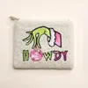 Fashnzfab Howdy Message Christmas Green Monster Hand Seed Beaded Mini Pouch Bag In Multi