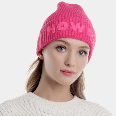Fashnzfab Howdy Message Knit Beanie Hat In Pink