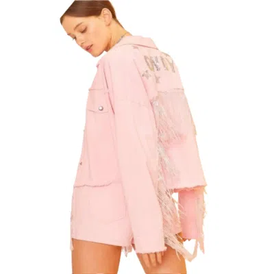 Fashnzfab Howdy Sequin Fringe And Star Patches Jacket In Pink