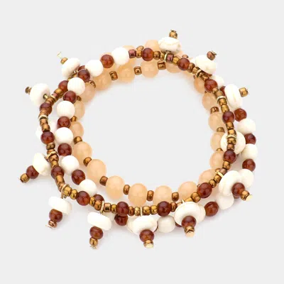 Fashnzfab Howlite Bead Spike Stretchable Bracelet / Necklace Neutral In Brown