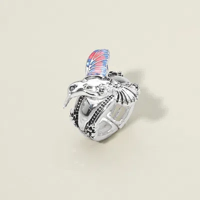 Fashnzfab Hummingbird Accent Stretch Ring In Silver