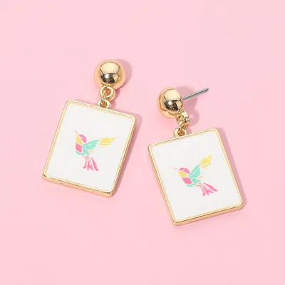 Fashnzfab Hummingbird Print Frame Drop Dangle Earrings In Gold