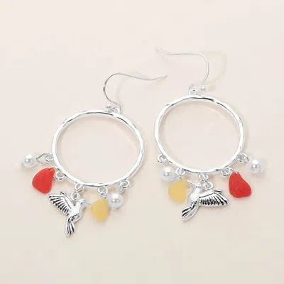 Fashnzfab Hummingbird Sea Glass Charm Drop Open Ring Dangle Earrings In Metallic