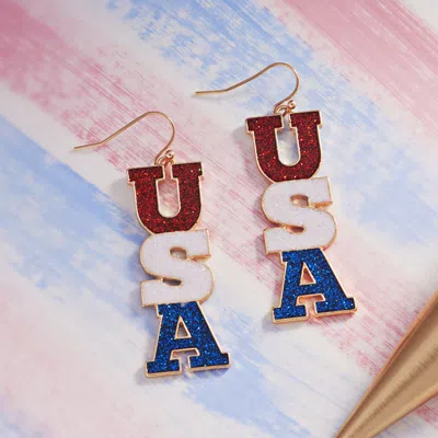 Fashnzfab Hypoallergenic American Usa Letter Dropdown Earrings In Multi