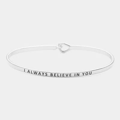 Fashnzfab I Always Believe In You Brass Thin Metal Hook Bracelet Rhodium In Multi