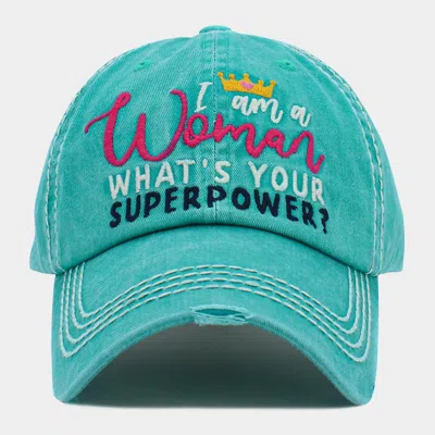 Fashnzfab I Am A Woman What's Your Superpower? Message Vintage Baseball Cap In Blue