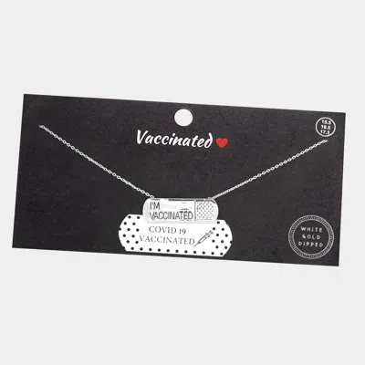 Fashnzfab I Am Vaccinated White Gold Dipped Bandage Message Pendant Necklace
