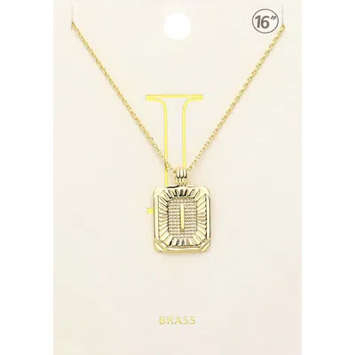 Fashnzfab -i- Brass Metal Rectangle Initial Monogram Pendant Necklace In Pattern