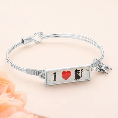 Fashnzfab I Love Cat Charm Message Hook Bracelet Antique Silver In Multi