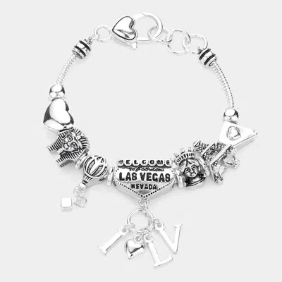 Fashnzfab I Love Lv Message Charm Multi Bead Bracelet Antique Silver