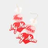Fashnzfab I Love My Mom Glittered Resin Triple Heart Message Link Dangle Earrings In Red