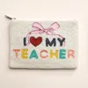 Fashnzfab I Love My Teacher Message Seed Beaded Mini Pouch Bag In Multi