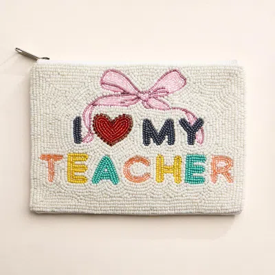Fashnzfab I Love My Teacher Message Seed Beaded Mini Pouch Bag In Multi