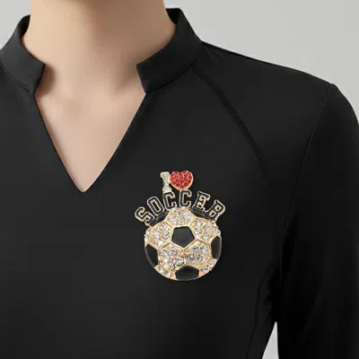 Fashnzfab I Love Soccer Rhinestone Pave Pin Brooch In Red