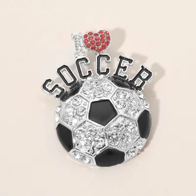 Fashnzfab I Love Soccer Rhinestone Pave Pin Brooch In Metallic