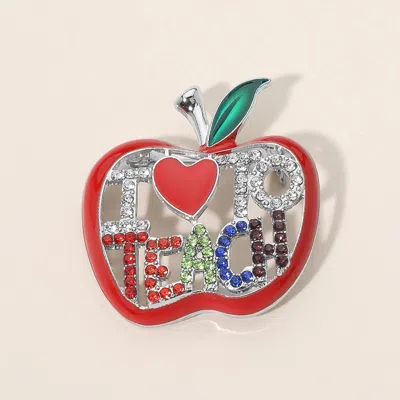 Fashnzfab I Love Teacher Apple Pin Brooch In Red