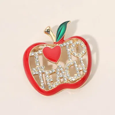 Fashnzfab I Love Teacher Apple Pin Brooch In Silver