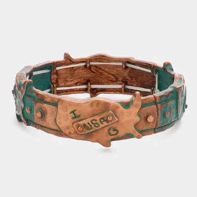Fashnzfab I Love Usa America Map Outline Stretch Bracelet Patina Verdigris In Black