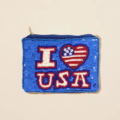 Fashnzfab I Love Usa Message Seed Beaded Mini Pouch Bag In Multi