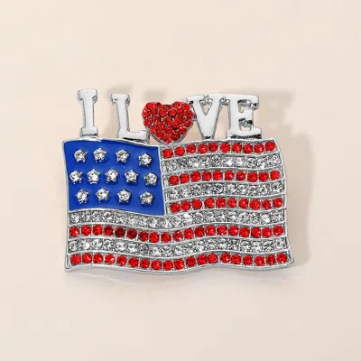 Fashnzfab I Love Usa Rhinestone Embellished American Usa Flag Pin Brooch In Red