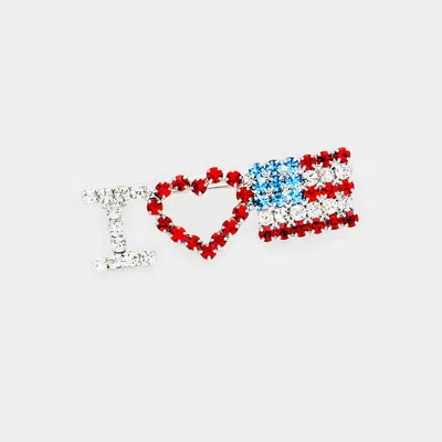 Fashnzfab I Love Usa Rhinestone Pave Usa Flag Pin Brooch In Metallic