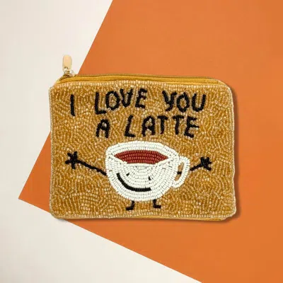 Fashnzfab I Love You A Latte Seed Beaded Mini Pouch Bag In Brown