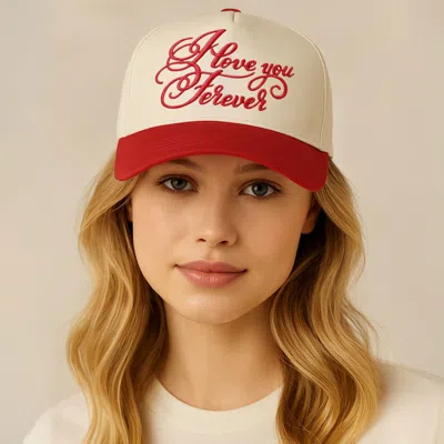 Fashnzfab I Love You Forever Message Embroidered Five Panel Canvas Baseball Cap In Red