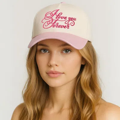 Fashnzfab I Love You Forever Message Embroidered Five Panel Canvas Baseball Cap In Pink