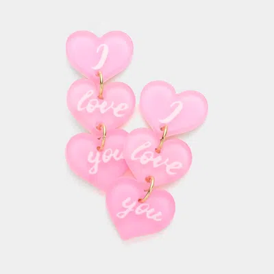 Fashnzfab I Love You Message Triple Resin Heart Link Dangle Earrings In Pink