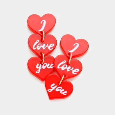 Fashnzfab I Love You Message Triple Resin Heart Link Dangle Earrings In Red
