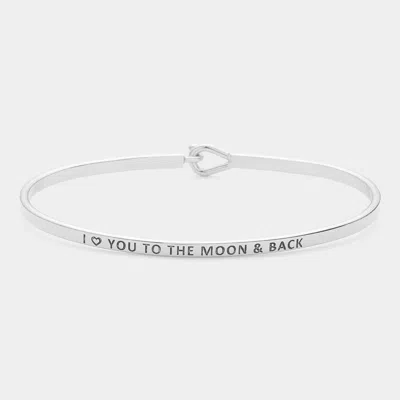 Fashnzfab I Love You To The Monn & Back Message Thin Brass Metal Hook Bracelet Rhodium In Multi