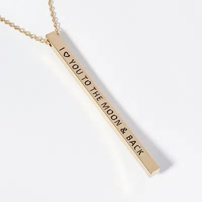Fashnzfab I Love You To The Moon & Back Brass Metal Bar Pendant Necklace In Gold