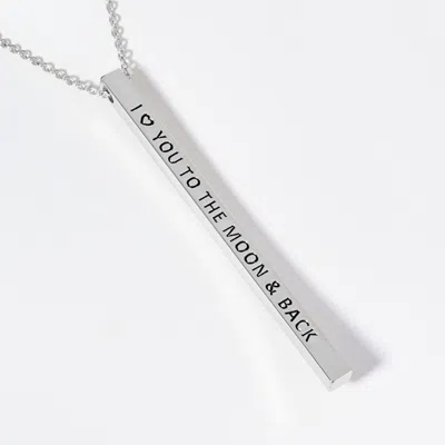 Fashnzfab I Love You To The Moon & Back Brass Metal Bar Pendant Necklace In Silver