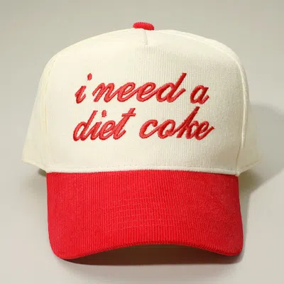 Fashnzfab I Need A Diet Coke Message Embroidered Corduroy Baseball Cap In Red